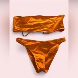 Vibrant Orange Bandeau Bikini Set